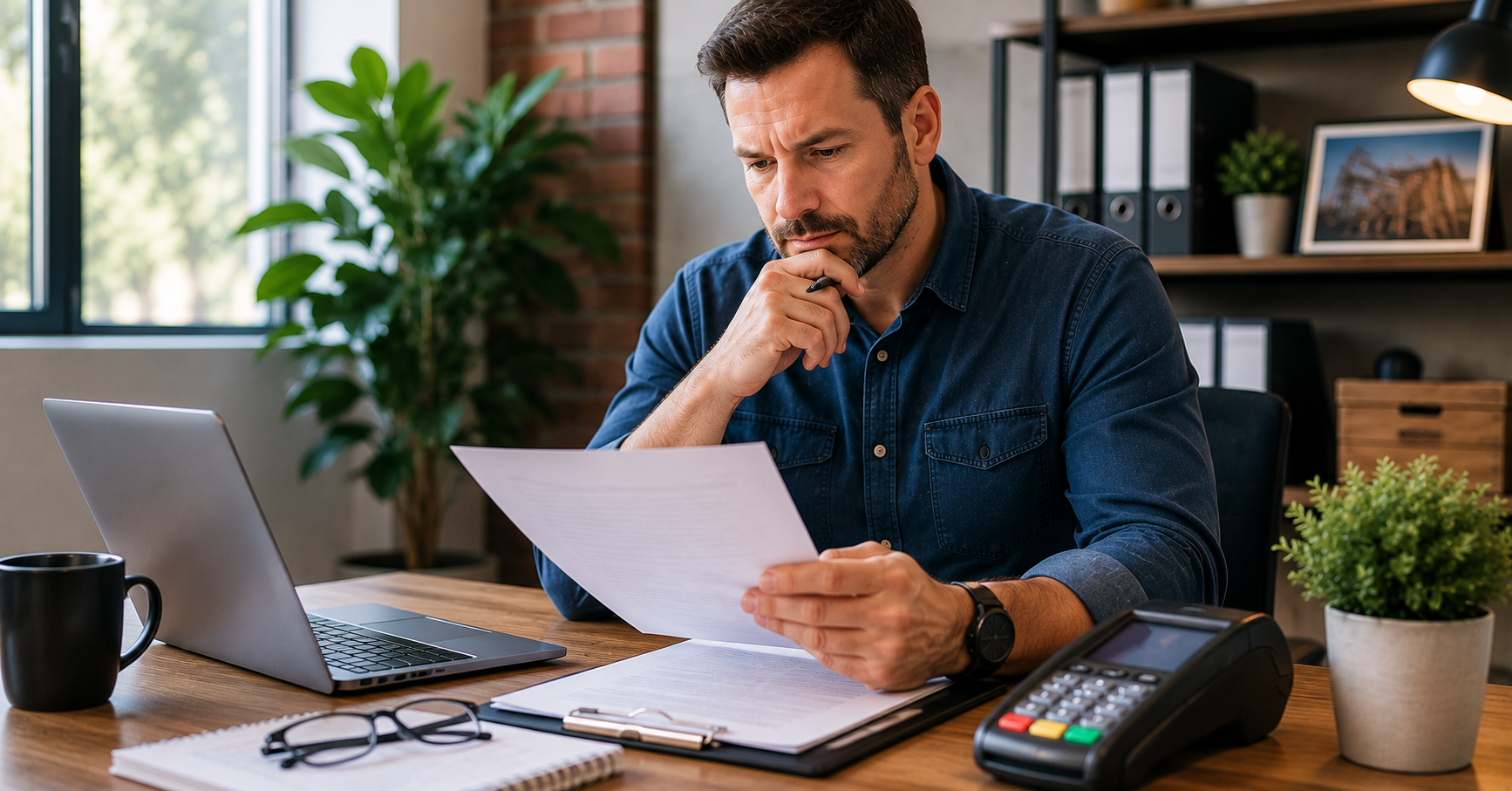 Small business owner reviewing legal guide to pass credit card fees to customers